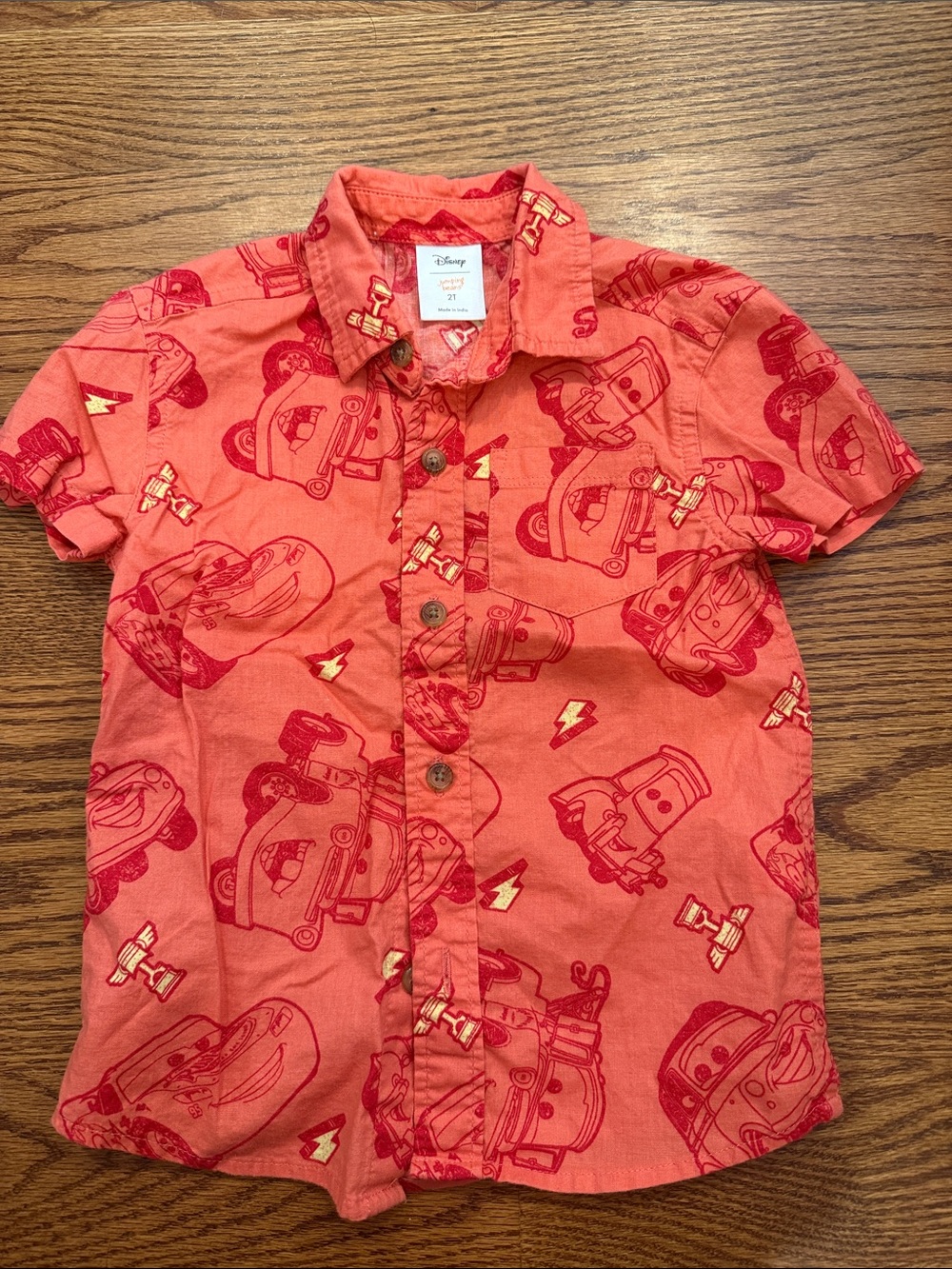 Disney Red-Orange Lightning McQueen Short Sleeve Button-Down Shirt